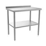 ROVSUN 36'' x 24'' Stainless Steel Table for Prep & Work,Commercial Worktables & Workstations, NSF Heavy Duty Metal Table with Adjustable UnderShelf & Backsplash for Kitchen, Restaurant,Home,Hotel