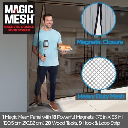 Magic Mesh Double Door | Magnetic Screen Door for Patio, French & Sliding Doors, Heavy Duty Magnetic Closure, Bug Screen for Doorways, Kid & Pet Friendly | Size 75"W x 83"H (Pack of 1)