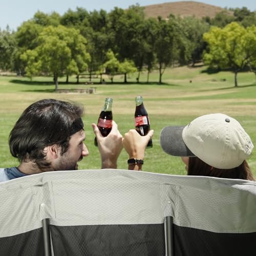 SunnyFeel Folding Double Camping Chair, Oversized Loveseat Chair, Heavy Duty Portable/Foldable Lawn Chair with Storage/Cooler for Outside/Outdoor/Travel/Picnic, Fold Up Camp Chairs for Adults 2 People