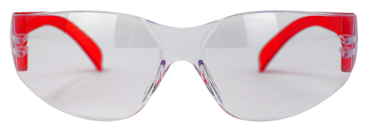 BISON LIFE Clear Lens Red Temple Protective Safety Glasses - Case of 144 Pairs Red Eyewear, Polycarbonate Impact Resistant Lens