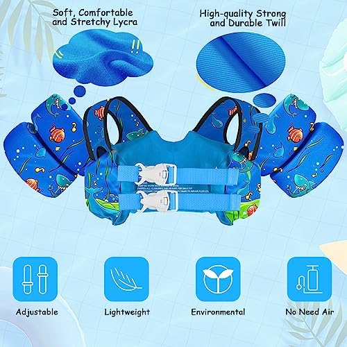 Chriffer Kids Swim Vest Life Jacket for 22-66 Pounds Boys and Girls, Toddler Floaties with Shoulder Harness Arm Wings for 2,3,4,5,6,7 Years Old Baby
