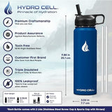 HYDRO CELL Stainless Steel Insulated Water Bottle with Straw - For Cold & Hot Drinks - Metal Vacuum Flask with Screw Cap and Modern Leakproof Sport Thermos for Adults (Navy 24oz)