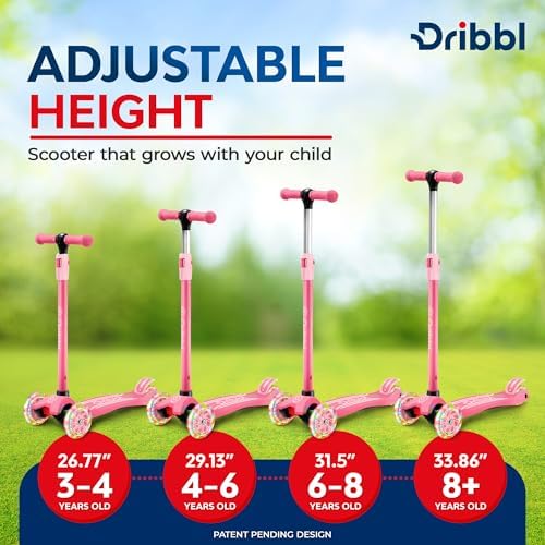 3-Wheel Kids Scooter - Lean-to-Steer Technology, Adjustable Height Handlebar, Wide Anti-Slip Deck, Scooter for Boys & Girls Ages 3+, Child Safety Approved, Support Riders Up to 165 lbs, Pink