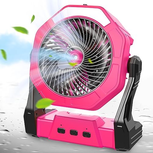 Ausic Portable Misting Fans for Outside, Outdoor Camping Fan with Water Spray 250ml, 8 Inch Batery Operated Rechargeable Fan, Cooling Fans with LED for Patios, Beach, Tents, Travel Summer Essential