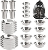 TOPZEA Set of 26 Stainless Steel Camping Plates and Bowls, Camping Mess Kits Camping Dish Set Tableware includes Plates, Bowl, Cups, Stainless Steel Dinnerware for Camping, Hiking, Travel, Picnic