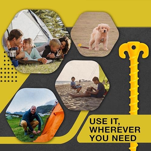 Fstop Labs 20 Pack Large 10 inch Outdoor Tent Stakes Heavy Duty Screw Style for Camping, Hiking, Ultimate Ground Stakes Ground Anchors Pegs