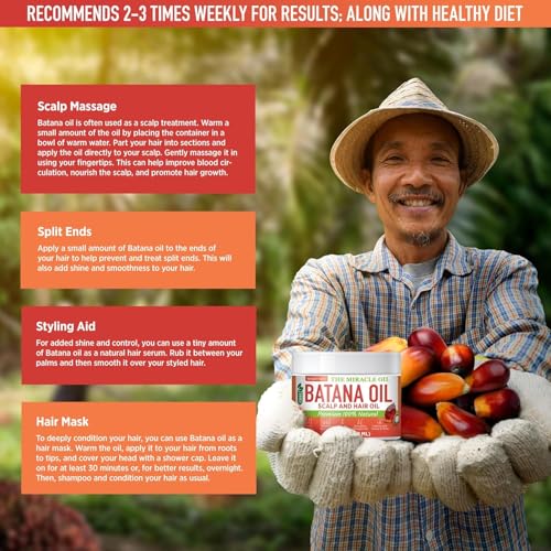 Batana Oil for Hair Growth: 100% Pure & Organic Raw Botana Oil from Honduras – Natural Hair & Scalp Care for Thicker, Stronger Hair – Best for Men & Women - 4 FL OZ