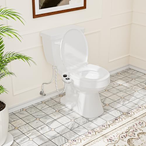 PIKETS Bidet Attachment for Toilet, Dual Nozzle (Frontal and Rear Wash) Non-Electric Fresh Water Bidet Toilet Seat Attachment with Nozzle Self Cleaning, Adjustable Water Pressure (Black)