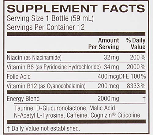 Amazon Brand - Solimo Energy Shot, Berry Flavor, 2 fl oz (Pack of 12)