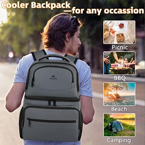 MATEIN Cooler Backpack, 26 Cans Insulated Lunch Backpack for Men Women, Leakproof Double Layer Lunch Cooler Bag Lightweight Soft Lunch Backpack with Cooler Compartment, Beach Camping Hiking Beer Gifts