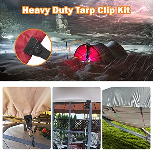 Upgrade Large Tarp Clips Heavy Duty Lock Grip - Total 24 PCs Tarp Clamps Thumb Screw Tent Fasteners with Carabiner for Camping Awnings Caravan Canopies Car Truck Swimming Pool Boat Cover Clips