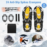 24 Spikes Crampons for Shoes, Anti Slip Ice Cleats for Shoes and Boots, Traction Ice Snow Grip with Stainless Steel Spikes and Silicone Men Women for Hiking, Walking, Climbing, Jogging,Fishing