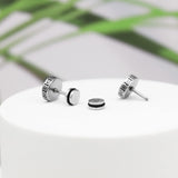【Hypoallergenic Earrings for Men】-18G Flat Mens Surgical Steel Black Stud Earring 10mm (0.4")-【For Sensitive Skin & New Piercings】 Textured Brick Design Pair 0.28oz Men's jewelry-Para Hombre (Black)