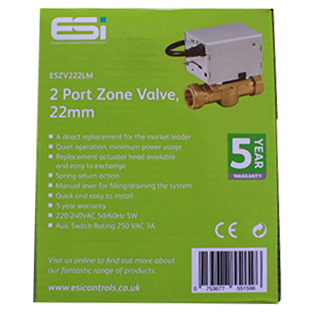 ESi - 2 Port 22mm Motorised Zone Valve (Replaces V4043H1056) ESZV222L by ESI