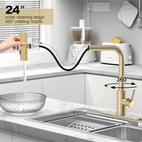 Brushed Gold Single Hole Kitchen Faucets with Pull Down Sprayer, Single Handle, High Flow Water, Pull Out Tap, Stainless Steel Sink Faucet, Suitable for Farmhouse Camper Laundry Rv Bar