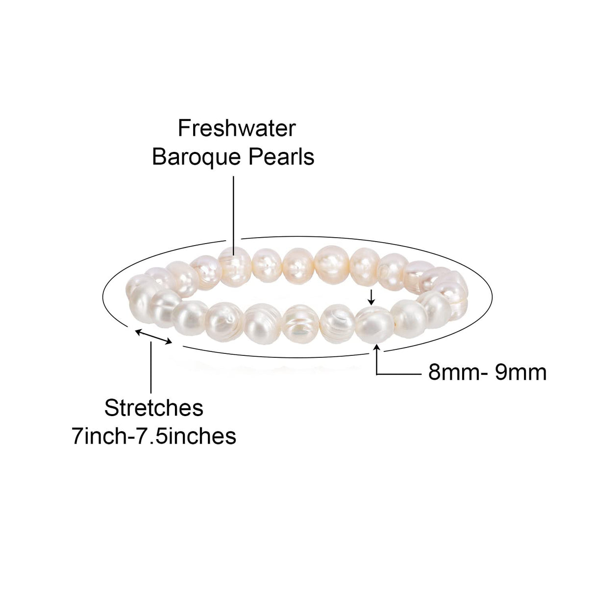 Savlano 8MM Cultured Freshwater Baroque Pearl Stretch Bracelet 7 Inches. Available In a Range of Beautiful Colors, For Women Comes with Gift Box