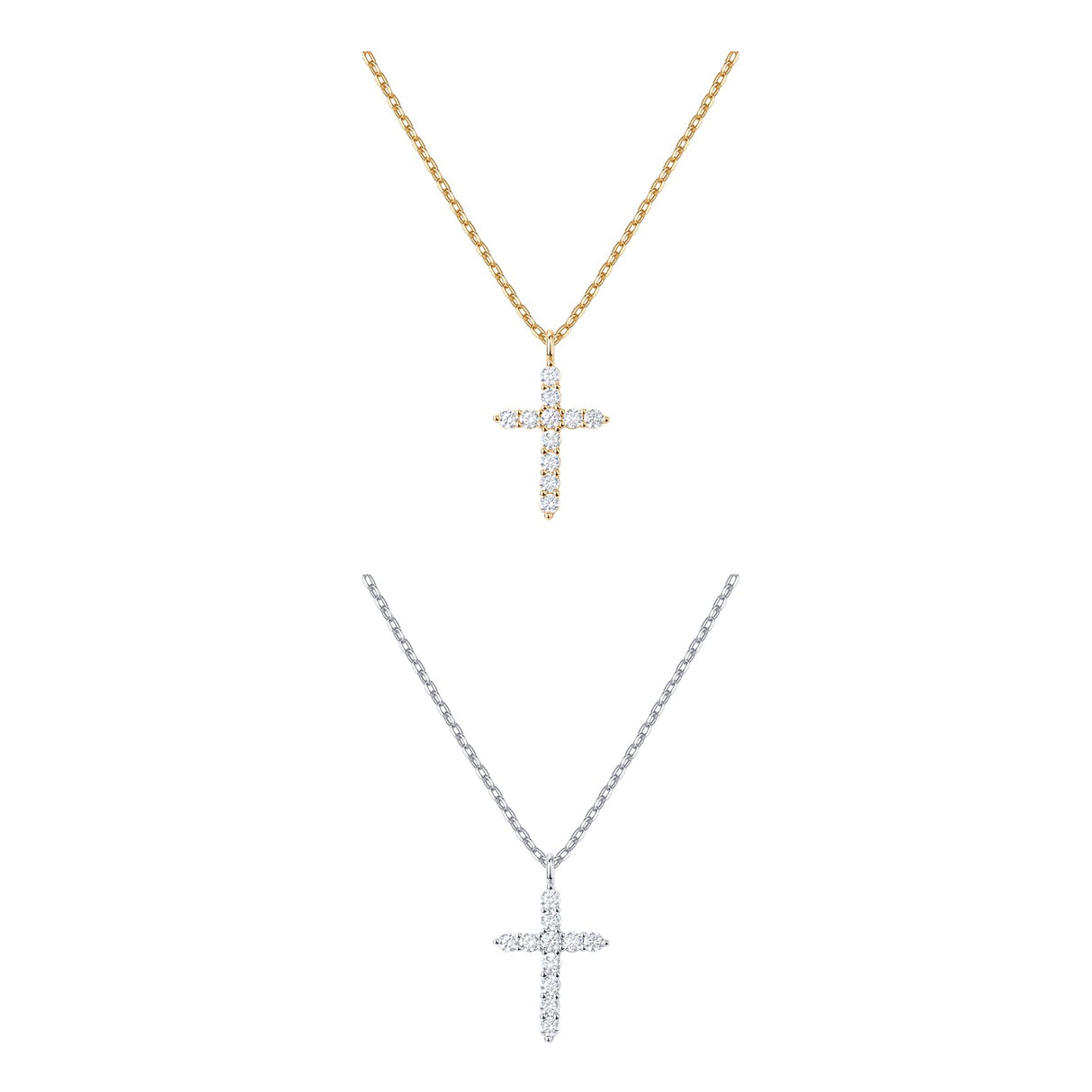 PAVOI CZ Cross Pendant Necklace for Women, 14K Gold Plated, Two Tone Gold