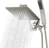 G-Promise All Metal 8 Inch Dual Square Shower Head with Handheld Combo, Rain Shower Head, Adjustable Extension Arm, Smooth 3-Way Diverter, 71 Inch Extra Long Hose - A Bathroom Upgrade (Brushed Nickel)