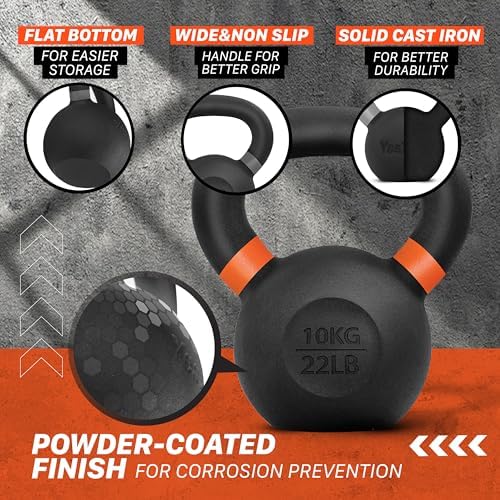 Yes4All Powder Coated Cast Iron Kettlebell Strength Training Kettlebells Weight Set for Full Body Workout, Home Gym