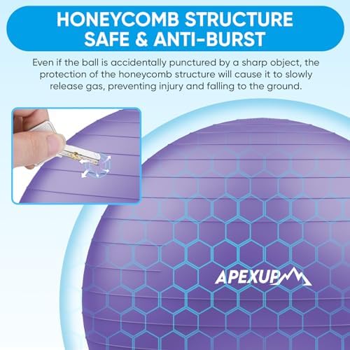 APEXUP Yoga & Pilates Ball - Anti Slip Heavy Duty Gym Ball for Fitness, Balance & Core Workout