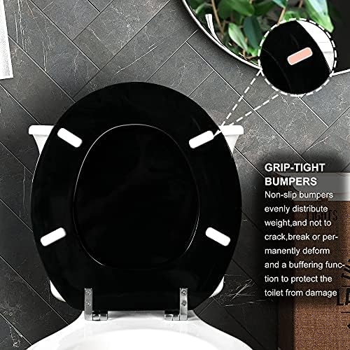 Black Round Toilet Seat Natural Wood Toilet Seat with Zinc Alloy Hinges, Easy to Install also Easy to Clean, Scratch Resistant Toilet Seat by Angol Shiold (Round, Black)