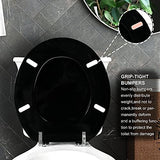 Black Round Toilet Seat Natural Wood Toilet Seat with Zinc Alloy Hinges, Easy to Install also Easy to Clean, Scratch Resistant Toilet Seat by Angol Shiold (Round, Black)
