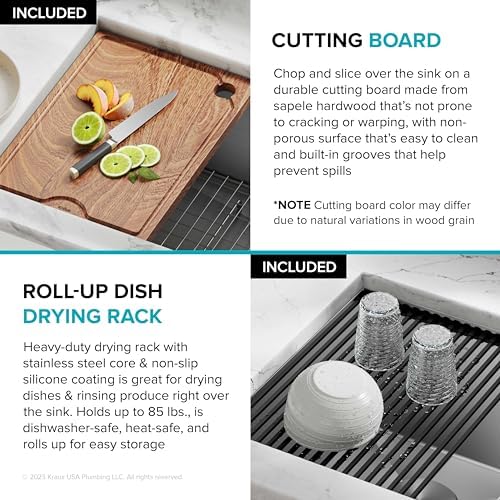 KRAUS Kore 36-Inch Undermount Workstation 16 Gauge Single Bowl Stainless Steel Kitchen Sink with Accessories, KWU110-36