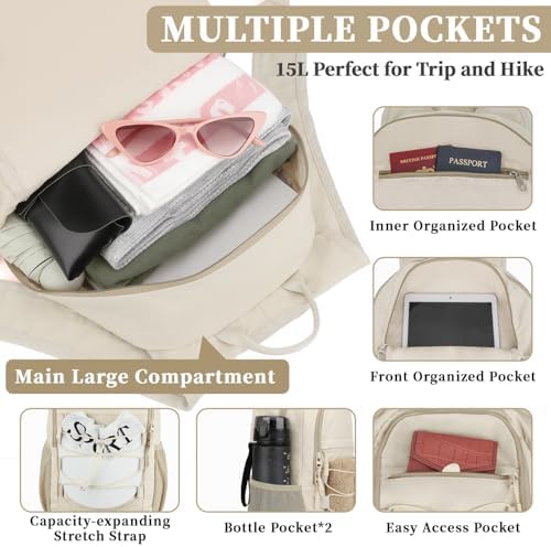 ZOMFELT Hiking Backpack for Women Men, 15L Packable Small Travel Backpack for Trip, Water Resistant Lightweight Backpacks