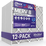BNX TruFilter 20x20x1 Air Filter MERV 8 (12-Pack) - MADE IN USA – Dust & Pet Defense Electrostatic Pleated Air Conditioner HVAC AC Furnace Filters for Dust, Pet, Mold, Pollen MPR 600 – 700 & FPR 5