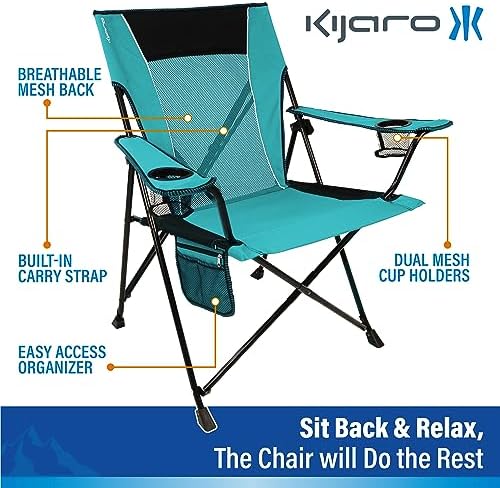 Kijaro Dual Lock Portable Camping Chair - Versatile Folding Sports and Outdoor Chair for Lawn - Locks Position - Ionian Turquoise