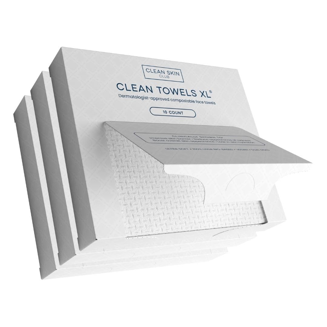 Clean Skin Club Clean Towels XL™, 100% USDA Biobased Face Towel, Disposable Face Towelette, Eczema Association Accepted, Makeup Remover Dry Wipes, Ultra Soft (30 Count (Pack of 3))