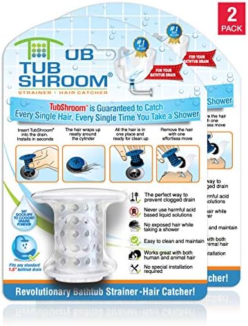 TubShroom Revolutionary Tub Drain Protector Hair Catcher/Strainer/Snare, Clear 2 Count