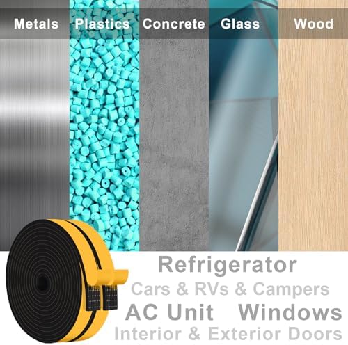 High Density Foam Weather Stripping Door Seal Strip Insulation Tape Roll for Insulating Door Frame, Window, Air Conditioner Soundproof Self Adhesive Sealing Weatherstrip(1 in x 1/4 in x 33 Ft)