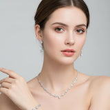 AKUSESALI Silver Jewelry Sets for Women Rhinestone Necklace Dangle Earrings Bracelet Set Bridal Wedding Jewelry Sets for Brides Bridemaid Prom Costume Accessories Jewelry