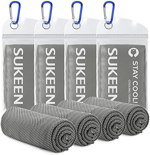 Sukeen [4 Pack] Cooling Towel (40"x12"),Ice Towel,Soft Breathable Chilly Towel,Microfiber Towel for Yoga,Sport,Running,Gym,Workout,Camping,Fitness,Workout & More Activities (Dark Grey)