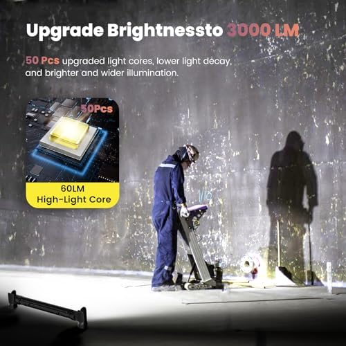 Work Light【AUTO ON/Off】 3000LM 5200mAh Under Hood LED Work Light with Hooks, Portable Magnetic Rechargeable Cordless Job Site Lighting for Mechanic/Car Repairing/Garage-Black