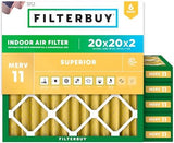 Filterbuy 20x20x2 Air Filter MERV 11 Allergen Defense (6-Pack), Pleated HVAC AC Furnace Air Filters Replacement (Actual Size: 19.50 x 19.50 x 1.75 Inches)