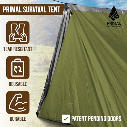 Orange Polyester Survival Tent with Doors - Compact, Durable, All-Season Shelter for Camping, Hiking, and Emergency Preparedness