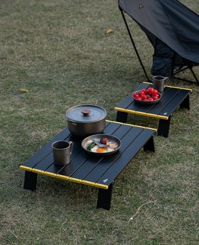 iClimb Ultralight Compact Mini Beach Picnic Folding Alu. Table with Carry Bag, Two Size (Black - S)