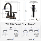 Bathroom Faucets for Sink 3 Hole, Hurran 4 inch Oil Rubbed Bronze Bathroom Sink Faucet with Pop-up Drain and Supply Hoses, Stainless Steel Lead-Free Centerset Faucets for Vanity RV, 2 Pack