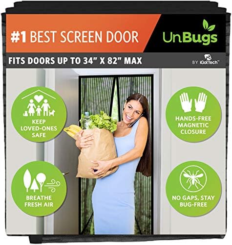 UnBugs Magnetic Screen Door - Fits Doors up to 34 x 82 Inches Max (Item Size 36 x 83) - Pet & Kid Friendly Self-Closing - Hands Free Magnet Closure - Bugs Out & Breeze In
