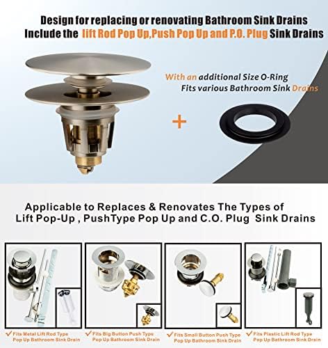 Artiwell Universal Bathroom Sink Drain Stopper, Fits Most Pop-Up Drains for Vessel Sink Lavatory Vanity, Sink Drain Strainer with Detachable Hair Catcher, Tested by Plumber in US (Brushed Nickel)