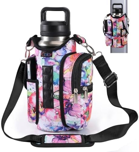 icolor Magnetic Gym Bag Water Bottle Carrier Holder with Phone Pockets & Shoulder Strap,5 Built-in Magnets Gym Bottle Pouch Sleeve,Magnetic Bag Gym Accessories Organizer for Men Women