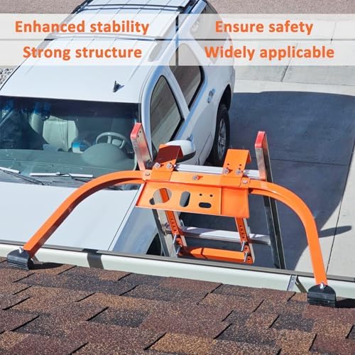 Ladder Stabilizer, Thickened Heavy Duty Steel Ladder Stabilizer with Wing Span/Wall Extension Accessory, Secure and Stable Ladder Standoff Arms for Roof Gutter with Anti-Slip Rubber Feet & Tool Tray