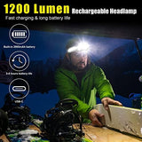 EXIN DECHEN LED Headlamp Rechargeable, 1200 Lumen Super Bright Headlamp Flashlight, 270° Wide Beam LED Headlamps with Red Taillight, 8 Mode Lightweight Waterproof Head Lamp