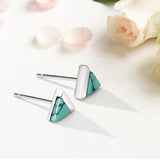 Michooyel Turquoise Stud Earrings for Women 925 Sterling Silver and Handmade Earrings Simple Jewelry Triangle Cut Earring