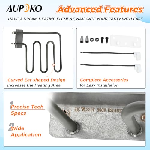 Aupoko 9907120011 Smoker Heating Element, Stainless Steel BBQ Heating Tube Grill Parts Compatible with MB20071117, MB26073519, 20070213, 20072115 (220-230V/800W)
