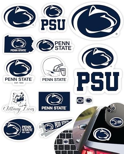 Penn State Stickers (14 Piece) Penn State University Gifts for Men Football Fans for Car Laptop Water Bottle + 2 Large PSU Nittany Lions Car Decals, 10 Water Bottle Size, 2 Keyboard Size
