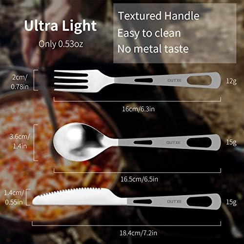 OUTXE Titanium Flatware Polished Knife Fork Spoon Set Lightweight Ti Camping Utility Cutlery Set with Carrying Bag for Traveling Picnic Hiking