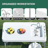 42.5" Fish Cleaning Table with Sink, Folding Camping Table & Fish Cleaning Station with Measure Mark, Camping Sink with Hose Hookup for Outdoor Picnic, Beach, Dock & Patio Use